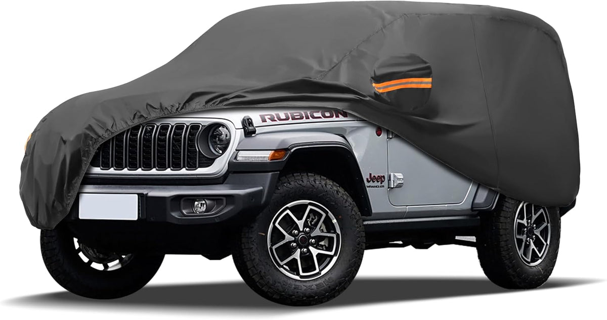 MORNYRAY Compatible with Jeep Wrangler 2 Door, Custom Fit JK JL TJ YJ CJ,Outdoor Waterproof Sun Rain Snow Hail Protection with Driver Door Zipper (Black, Custom Fit Jeep Wrangler 2 Door)