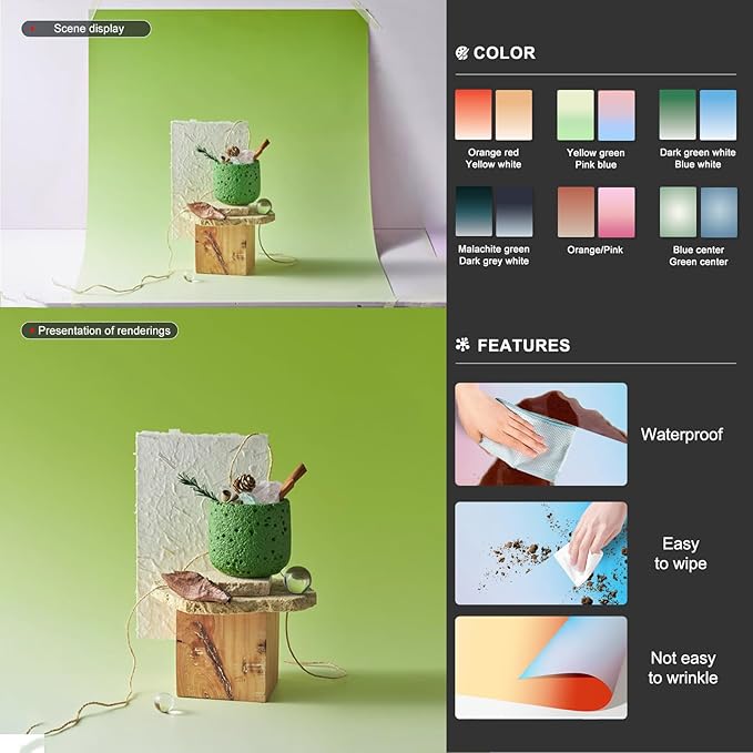 BEIYANG 6PCS 12Patterns Photography Background Gradient Color Papers, Food