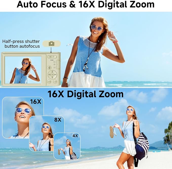 Digital Camera, FHD 4K 44MP Digital Camera, 16X Digital Zoom, Digital Point and