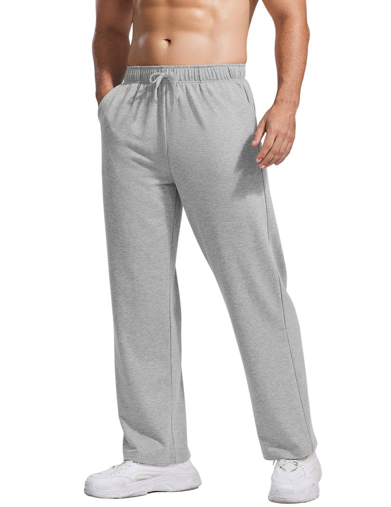 PINSPARK Men's Sweatpants with Pockets Open Bottom Jogger Sweatpants Uncuffed Lightweight Straight Leg Sweat Pants for Men Grey