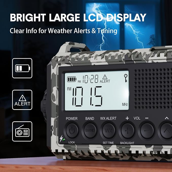 Emergency Radio 12000mAh AUTO NOAA Weather Radio, Solar Hand Crank Portable