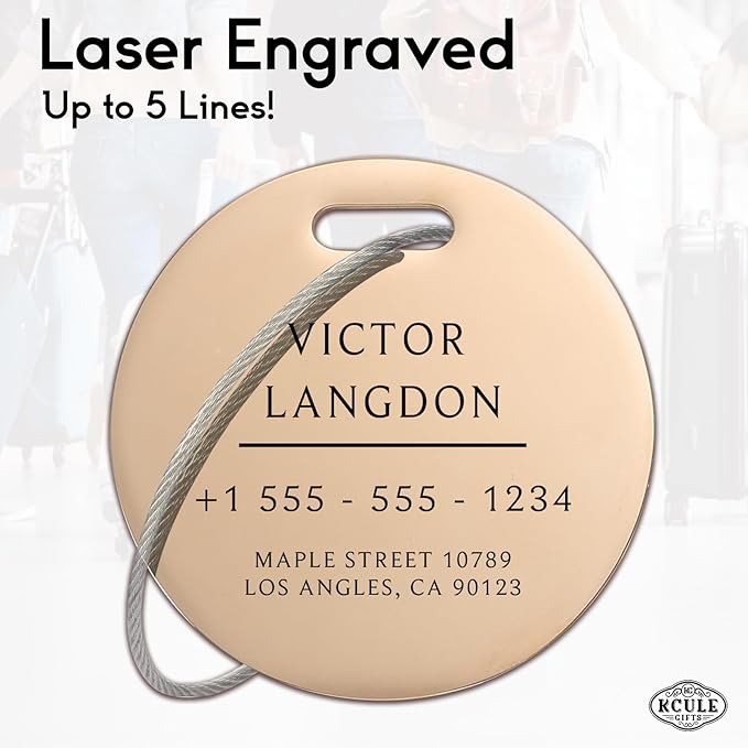 Stainless Luggage Tags for Suitcases: Metal Personalized Luggage Tags and Bags with Customizable Texts (Rose Gold)