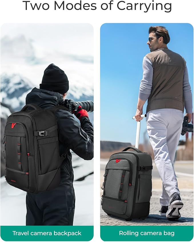 BAGSMART Rolling Camera Bag for DSLRs, Professional Large Camera Backpacks for