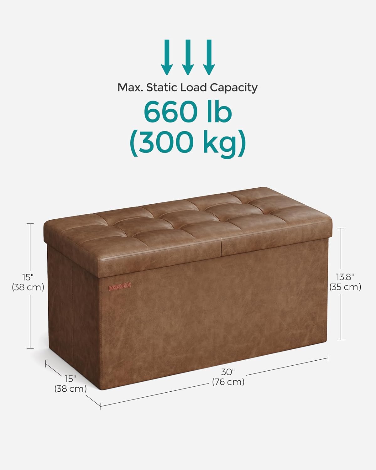 SONGMICS 30 Inches Folding Storage Ottoman Bench with Flipping Lid