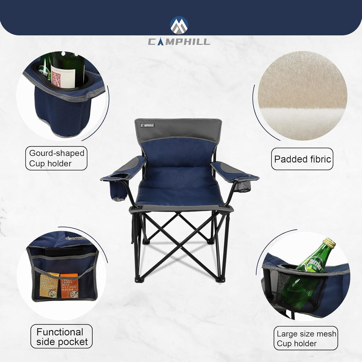 Skiennix Oversized Portable Camping Chair - Collapsible Outdoor Chair with Cup Holders & Carry Bag