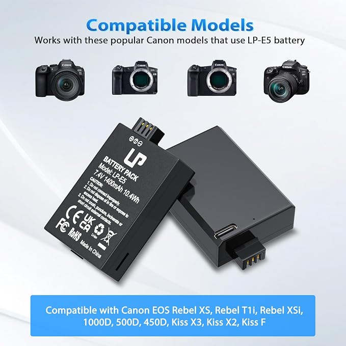 LP LP-E5 Battery 2-Pack 1400mAh USB-C Fast Charging