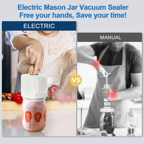 LOVE MOMENT Electric Mason Jar Vacuum Sealer Kit - Ideal for Wide & Regular Mouth Jars - White
