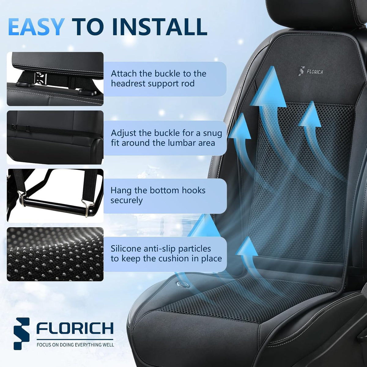 FLORICH Cooling Car Seat Cover Ventilated Car Seat Cushion with 3-Speed Adjustable Universal Fit for Car SUV Truck Van for Summer, Gray
