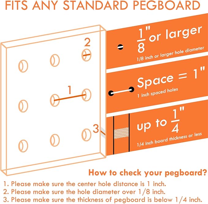 G.CORE Large Pegboard Cups Peg Board Storage Bin 6 Pack with Hooks, Square Box Shape Pegboard Cup Holder Accessories for Garage Workbench/Craft Room/Office/Playroom/Home Kitchen Organization (White)
