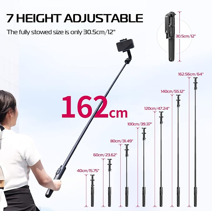 ULANZI SK-03 Selfie Stick Tripod, 3 in 1 Extendable Phone Holder