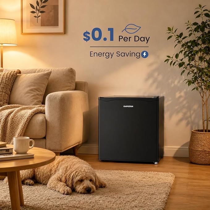 1.7 Cu.Ft Mini Fridge with Freezer for Dorm Office,Black | Compact Refrigerator Office, Energy Saving Small Fridge Reversible Single Door, Low Noise for Bedroom Small Apartment