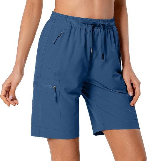 Hugut Women's Quick-Dry Hiking Cargo Shorts - Lightweight, Water-Resistant with Zipper Pockets