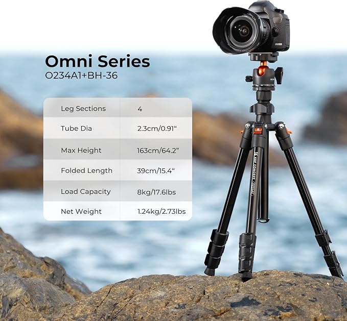 K&F CONCEPT 64 inch/163 cm Camera Tripod, Lightweight Travel Outdoor DSLR