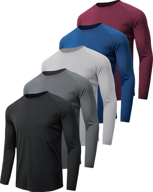 MLYENX Long Sleeve Men's Workout Shirts - UPF 50+ UV Protection, Quick-Dry, Moisture-Wicking | 7 Pack