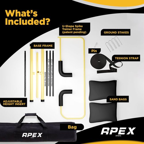 Apex Sports Volleyball Spike Trainer - Adjustable Solo Practice Station for Hitting & Spiking - Durable 25lb Base, Indoor/Outdoor Use