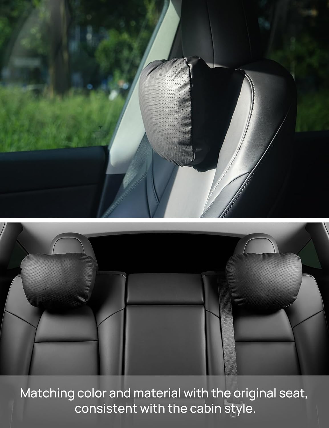Leather Headrest Neck Pillow for Tesla Model 3/Y/X/S (1pc Black)