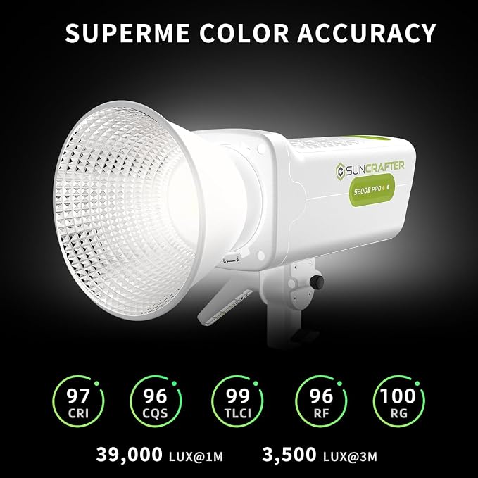 S200BPro 200W COB LED Video Light, 310W Max Bi-Color 2700K-6500K, 000 Lux@1m