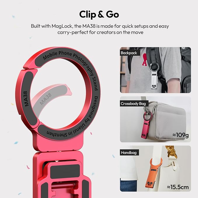 ULANZI Magnetic Phone Tripod for iPhone, MA38 Portable Phone Holder Mini Tripod