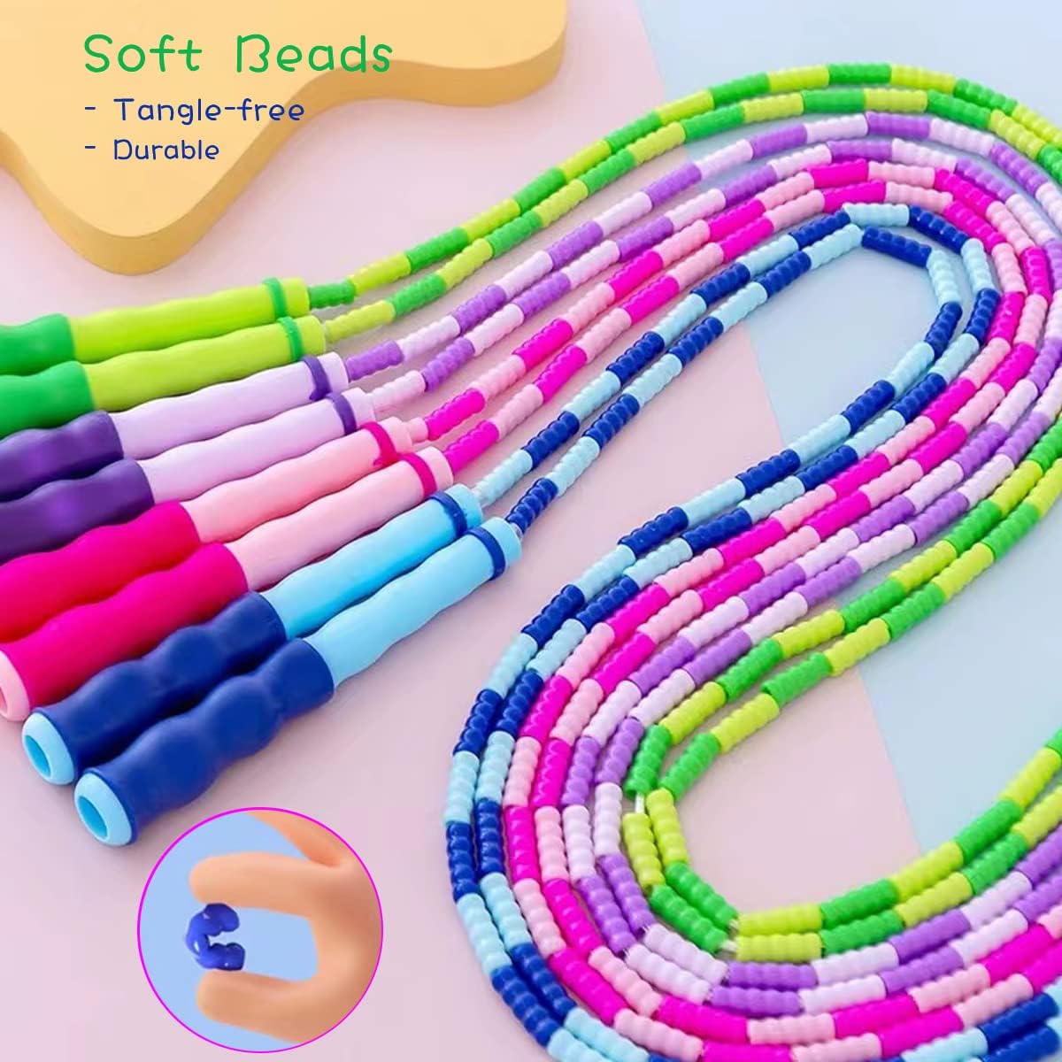 Soft Beaded Jump Rope by [Brand Name] | Adjustable Tangle-Free Skipping Rope for Kids & Adults - 9.2 Ft