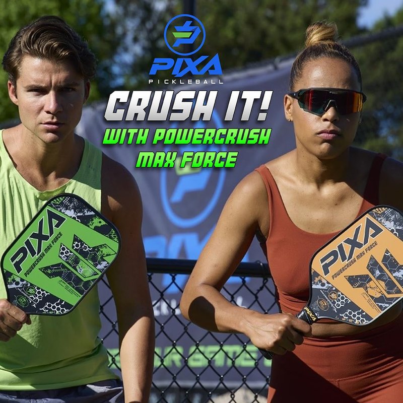 T-300 Carbon Fiber;16mm; Pickleball Paddle Set of 2; w/ 4 Balls, 2 Cooling Towels, Bag; Beginner Racquet/Intermediate Racket; PIXA Powercrush Max Force