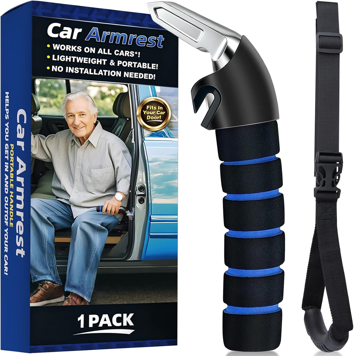 KOUNATSURI Car Handle Assist for Elderly Car Door Handle Multifunction Handle Car Door Latch Handle for Seniors and Handicapped(Blue)