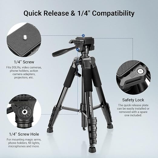 NEEWER Basics Camera Tripod, Professional Aluminum Lightweight Portable Travel