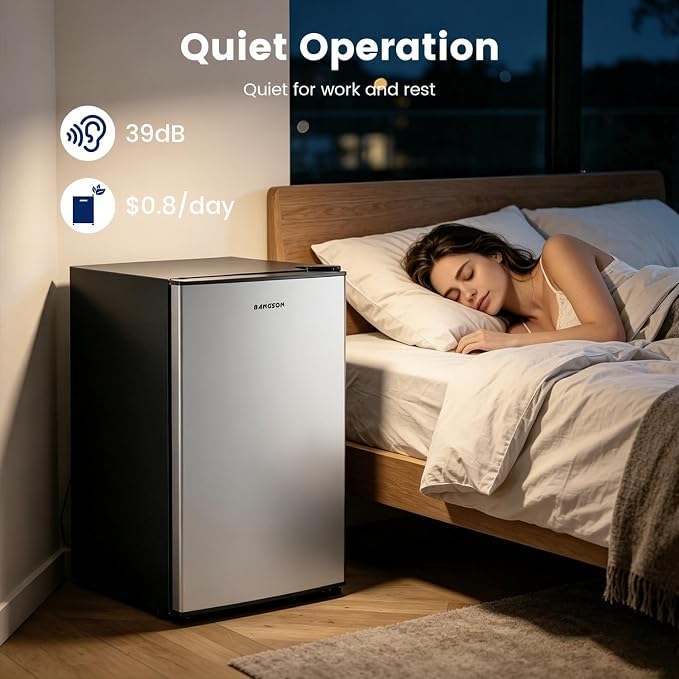 2.6 Cu Ft Small Fridge with Freezer for Office Silver | Mini Refrigerator for Dorm Bedroom, Compact Fridge, Energy-efficient, Low Noise