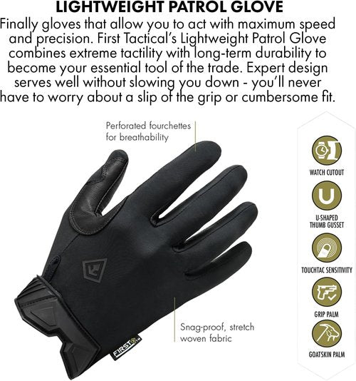 First Tactical Men's Lightweight Patrol Glove - Skin Tight Goatskin Palm with Touchscreen Feature