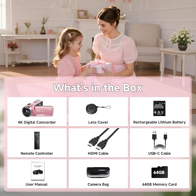 Video Camera, 4K Camcorder 56MP Digital Video Recorder 18X Zoom 3" 270°