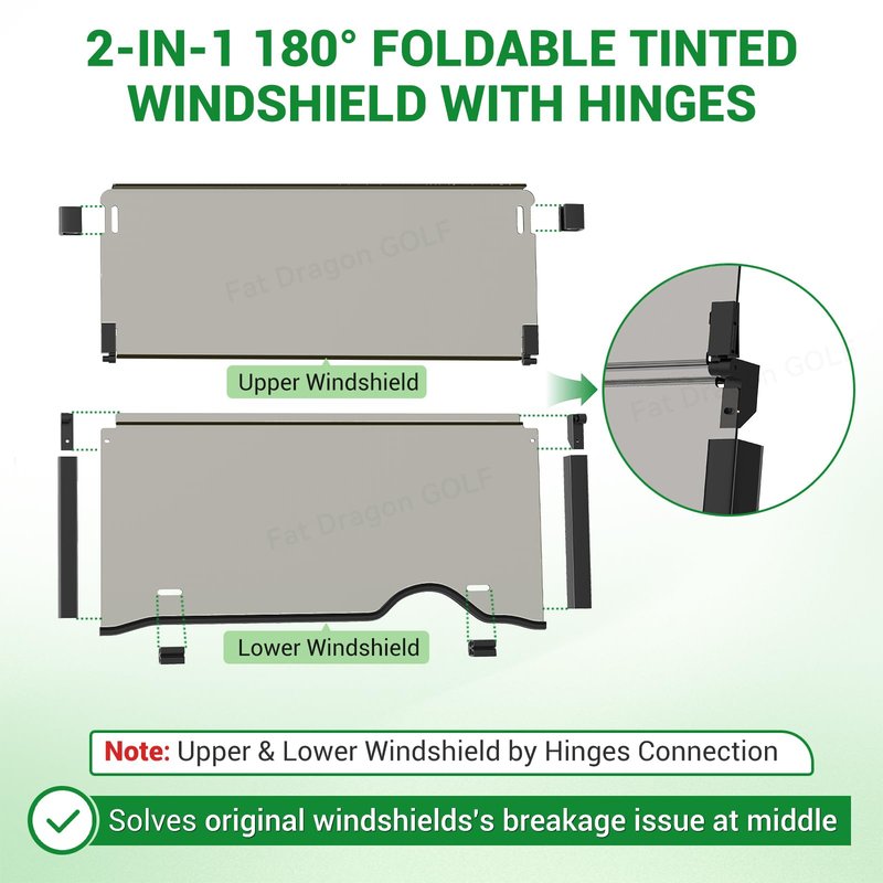 Panglong EZGO RXV Windshield Tinted, Golf Cart Windshield with all Windshield Clips for 2008-Up EZGO RXV Models -38.09"W X 31.89"H, No Drilling Foldable EZGO Windshield