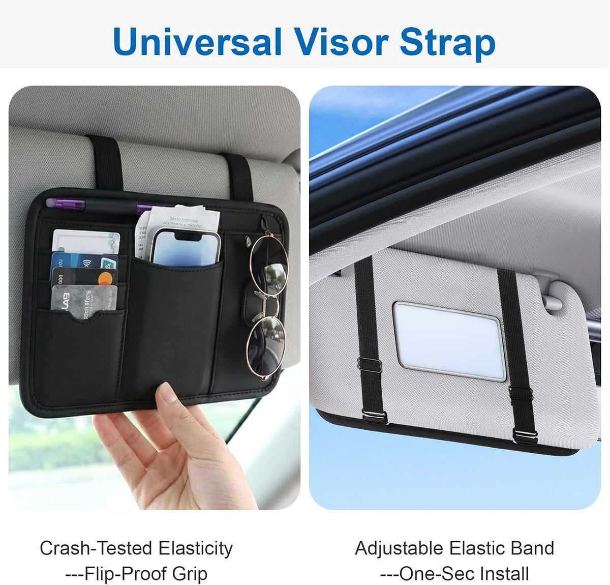 2 Pcs Car Sun Visor Multi-Pocket Organizer, Pu Leather Car Visor Organizer