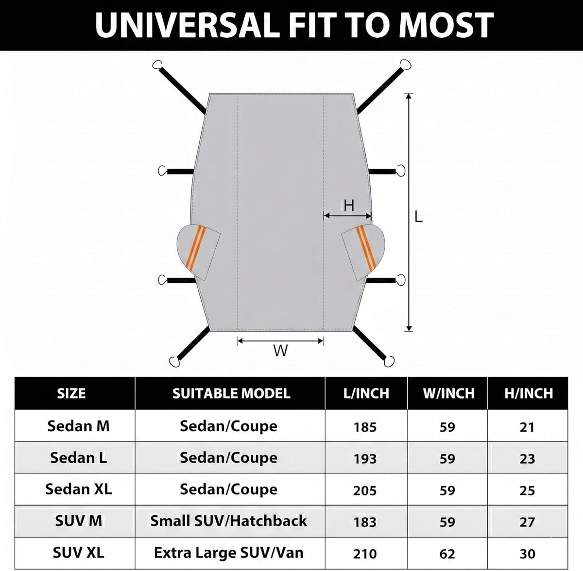 Half Car Cover for Snow Fit Medium/Small Sedans/Coupe Such as Honda Civic, Totota Corolla,Porsche 911 etc.