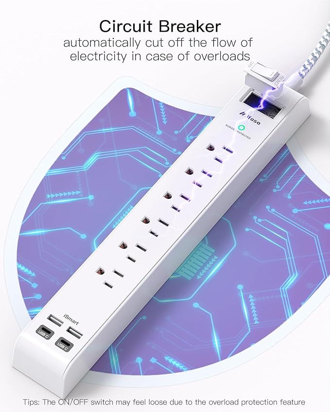 2 Pack 15Ft Extension Cord - Surge Protector Power Strip with 6 Outlets 4 USB Charging Ports, Flat Plug, Overload Protection, Office Supplies, Wall Mount for Home, Dorm Room Essentials