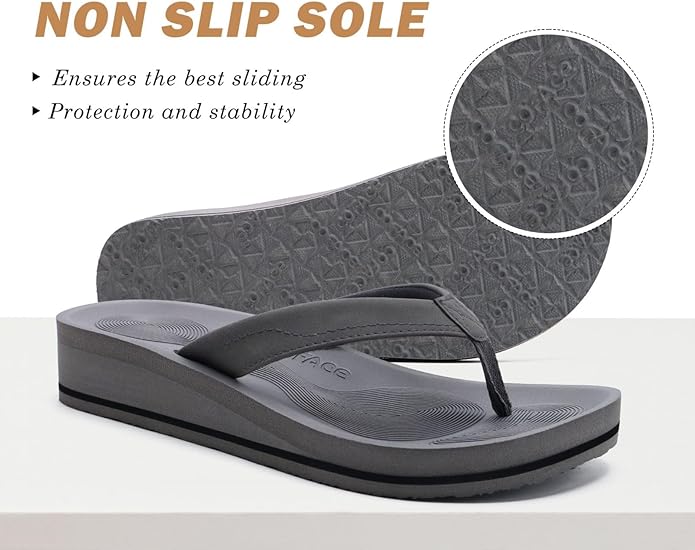 COFACE Flip Flops for Women With Comfortable Arch Support Ladies Fashion Platform Thong Sandals Soft Yoga Mat Sole For Beach/Indoor Outdoor