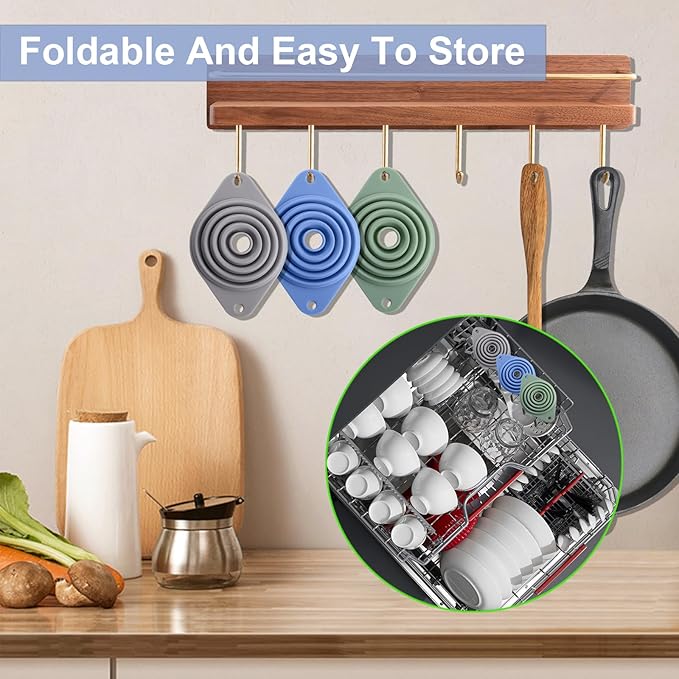 Kitchen Funnel Set 3 Pack, Collapsible Silicone Funnel for Kitchen Use Filling Bottles Liquid Food Transfer