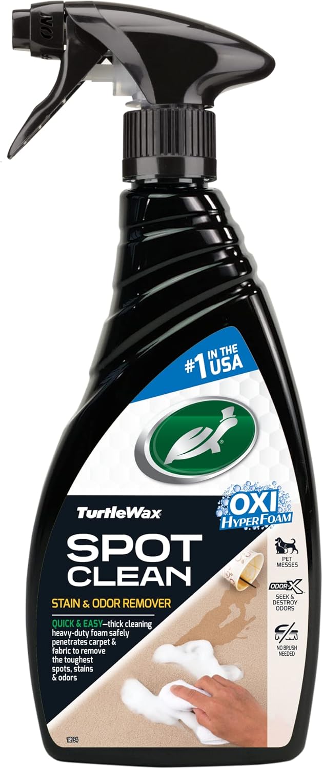 Turtle Wax 53839 Spot Clean Stain & Odor Remover, Non-Aerosol Foaming Spray Cleaner for Carpet, Fabric and Upholstered Surfaces, Eliminates Tough Stains, Deodorizes, 16 oz