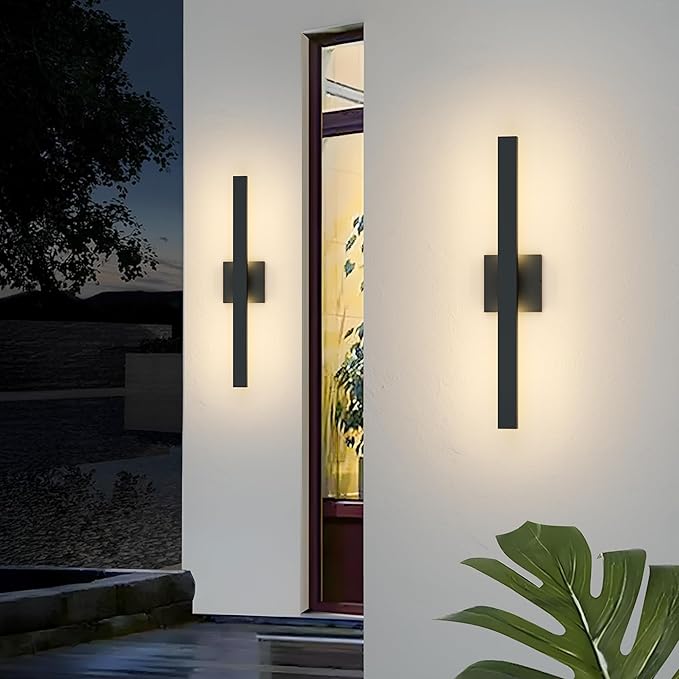 LamQee 23.6 Inch Aluminum Long Outdoor Modern LED Wall Light 3000K 1300LM, Slim Linear Exterior Lighting Fixtures Wall Mount, Waterproof Black Outside Sconce for House Porch Patio Garage Door Yard
