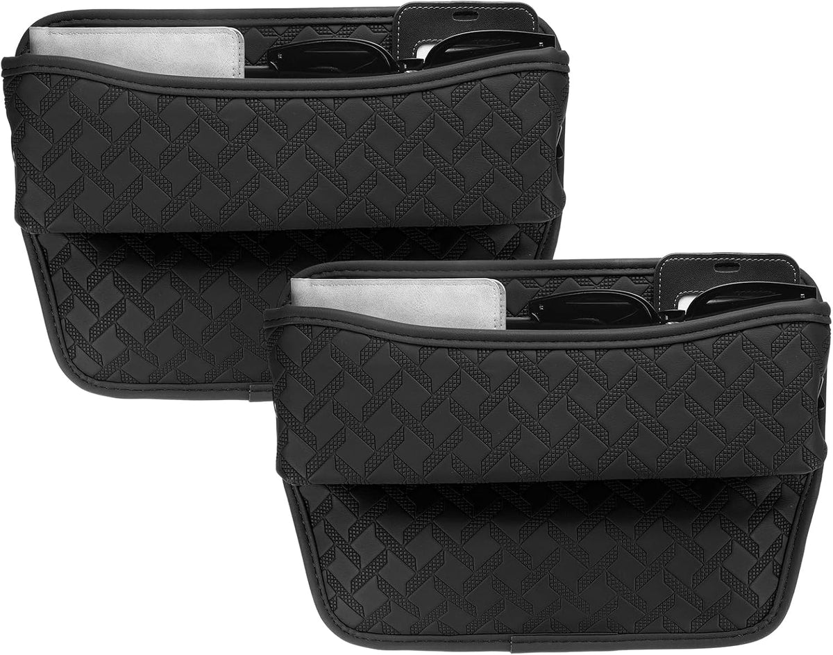 HARFINGTON 2pcs Car Seat Gap Filler Organizer 11.5 x 8 x 2.1 Inch Leather Universal Car Organizer Storage Box Between Seat and Console for Phone Sunglasses Keys, Black
