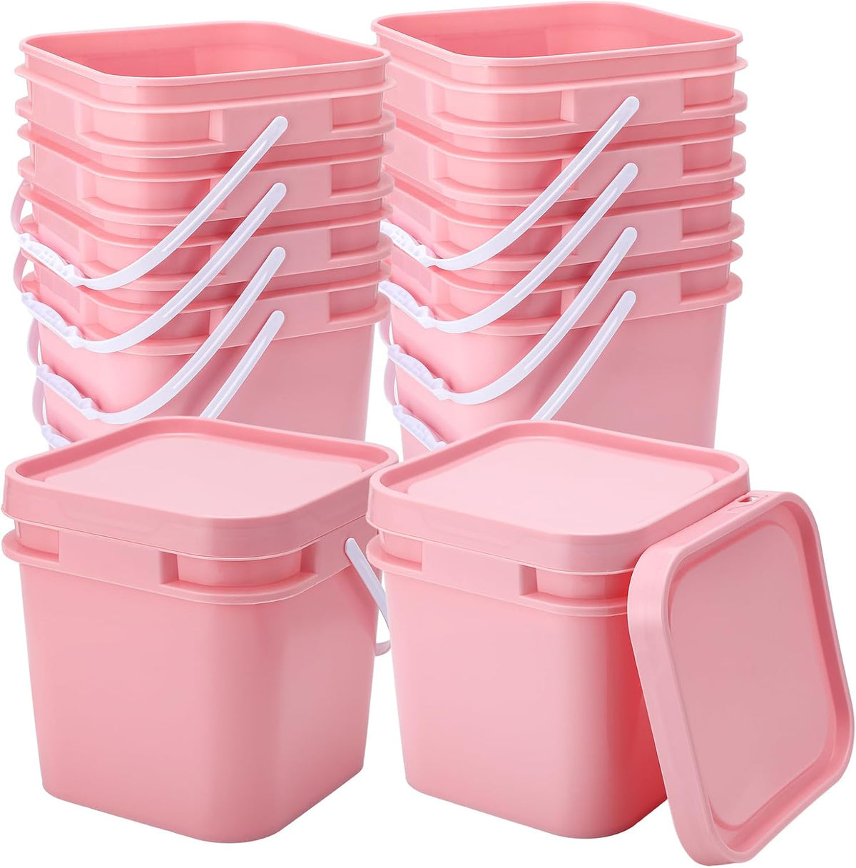 Suzile 2.2 Gallon White Food Grade Bucket with Lid Square Plastic Bucket 10L Utility Industrial Pail with Handle Container for Food Oil Tub Water Fishing Paint House Cleaning Car Washing