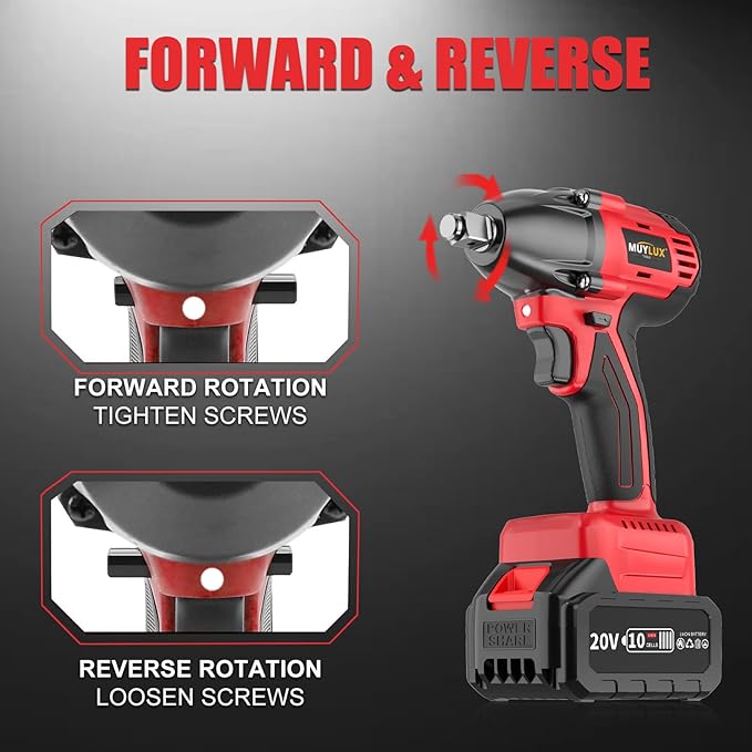 430N.m/320Ft-lbs Brushless Cordless Impact Wrench 1/2 Inch with 4.0Ah Battery and Charger, High Torque Electric Impact Gun, Power Drill Driver for Car/DIY Furniture/Lawn Mower, 2 Batteries