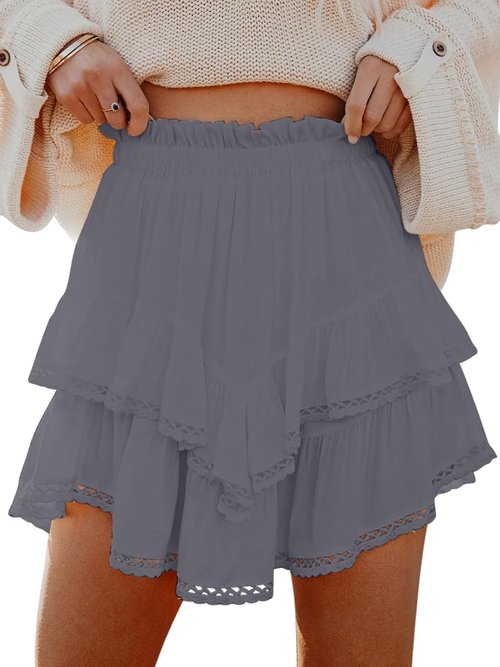 Aoudery Flowy Shorts - Casual Boho Ruffle Tiered Skorts for Women | High Waist Mini Golf & Tennis