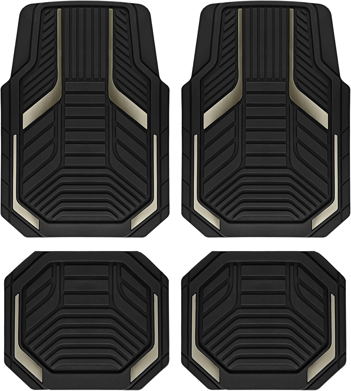 PIC AUTO Heavy Duty Rubber Floor Mats, Gray Aluminum Film Car Mats Set, Front and Rear Car Mats with Anti-Slip Backing, All Weather Protection, Trim-to-Fit for Automotive SUV, Sedan, Van
