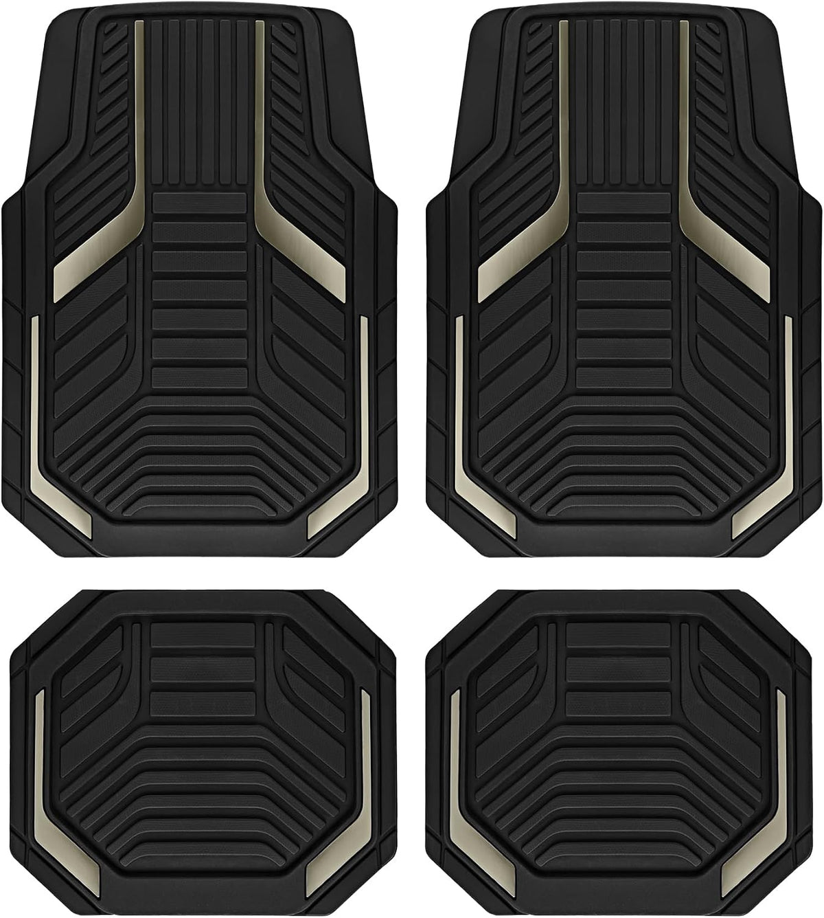 PIC AUTO Heavy Duty Rubber Floor Mats, Black Aluminum Film Car Mats Set, Front and Rear Car Mats with Anti-Slip Backing, All Weather Protection, Trim-to-Fit for Automotive SUV, Sedan, Van
