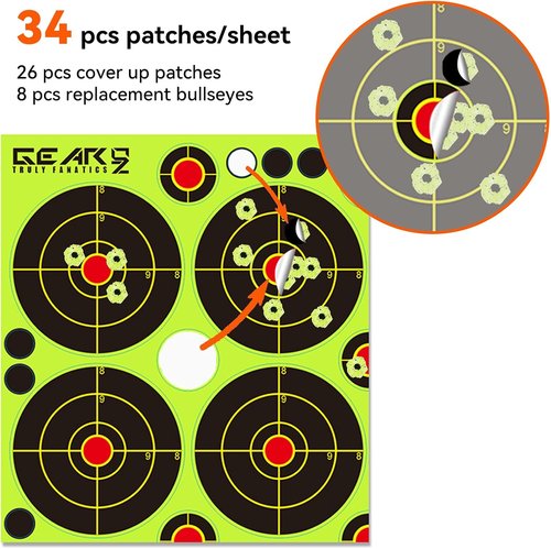 GearOZ Bullseye Splatter Target Stickers - 90-225 PCS Adhesive Shooting Targets for BB & Airsoft | Yellow Impact