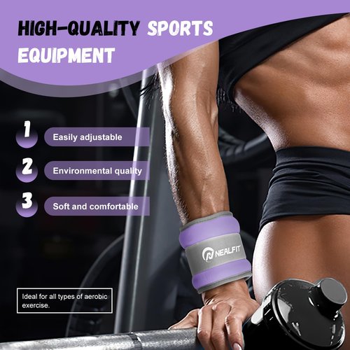 NEALFIT Ankle Weights for Men Women Kids, Leg Arm Wrist Weights with Adjustable Strap for Running, Gymnastics, Aerobics,Gym, Fitness (Purple, 2 lbs x 2 (4LB Pair))