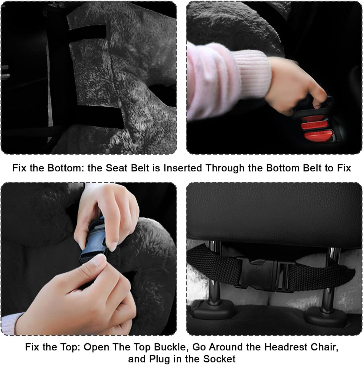 Travel Pillow, Travel Pillow for Kids, Sleeper Hold Pillow Travel, Removable U-Shaped Pillow for Adults and Children to Support Head and Body in The Back Seat of Long Car Trips (Black)