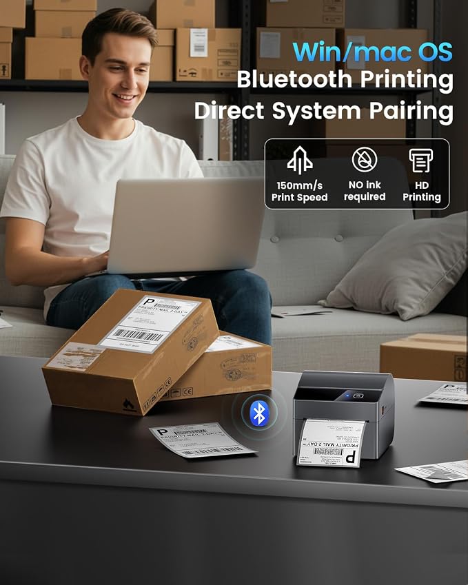 ASprink Bluetooth Shipping Label Printer 4x6, 2026 Upgraded Thermal Label