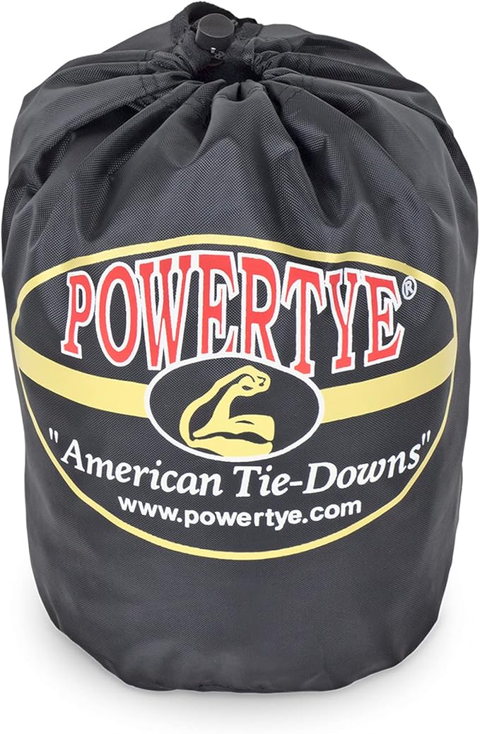 PowerTye 1.5 inch x 10ft Extra Long Ratchet Tie Down Straps, Heavy Duty with Carabiner Hooks, Soft-Tye & Bag, for Motorcycle, ATV & Cargo - 1,000 lb WLL - Made in USA - Yellow/Black Pair