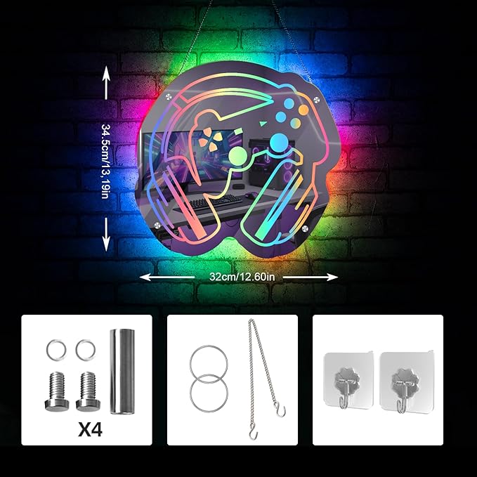 Gaming Neon Sign Smart Mirror LED Light with APP Control and Music Sync Color-Changing Gamer Wall Sign for Game Room Bedroom Man Cave Cool Game Gifts for Teens and Players