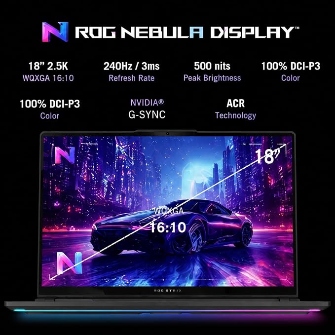 ASUS ROG Strix G18 Gaming Laptop, 18” 2.5K 240Hz Nebula Display, Intel Core Ultra 9 275HX, GeForce RTX 5060, 64 GB DDR5-5600, 4 TB SSD, Wi-Fi 7, Windows 11 Pro, RGB Backlit KB, ROG Cooling, Gaming PC